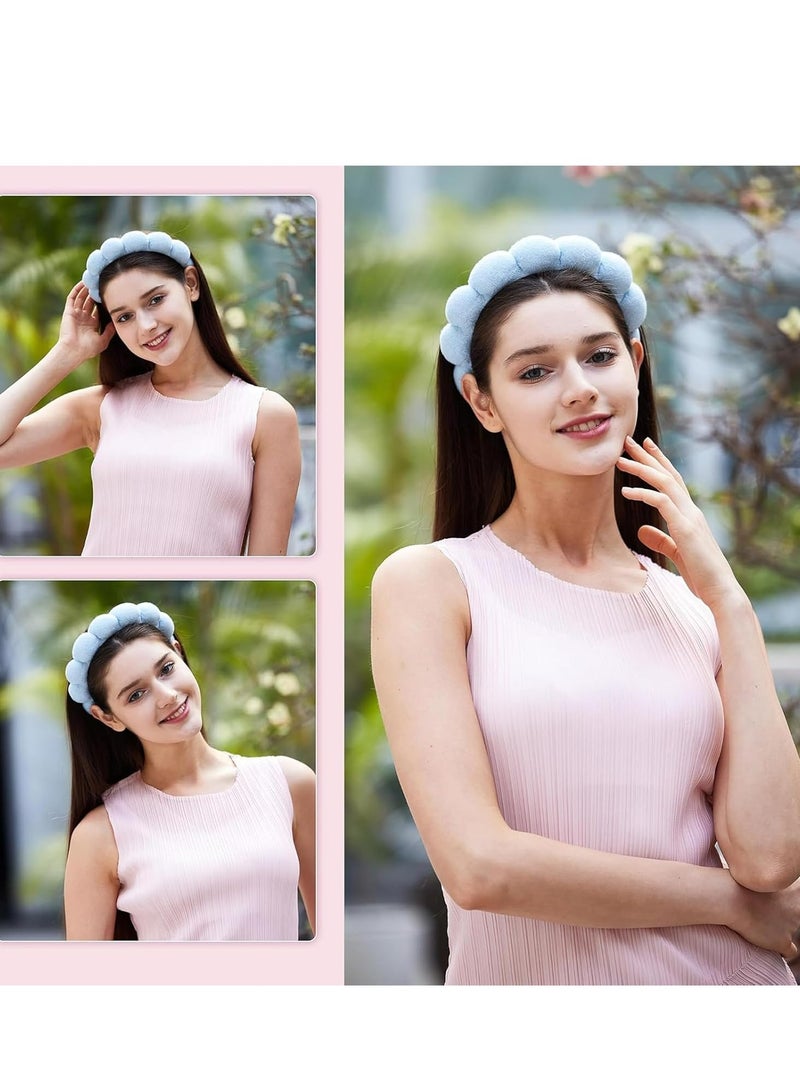 أوزيغالور 4 قطع طقم عصبة رأس وسوار معصم للنساء، غسيل الوجه والعناية بالبشرة، طقم هدايا أزرق - Image 5