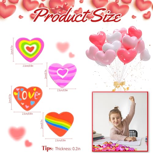 OZIO 76 Pieces Valentine Heart Pencil Erasers, Mini Erasers for Kids, Soft TPR Material, Heart Shaped, Valentine's Day Theme, Removing Pencil Markings - Image 2