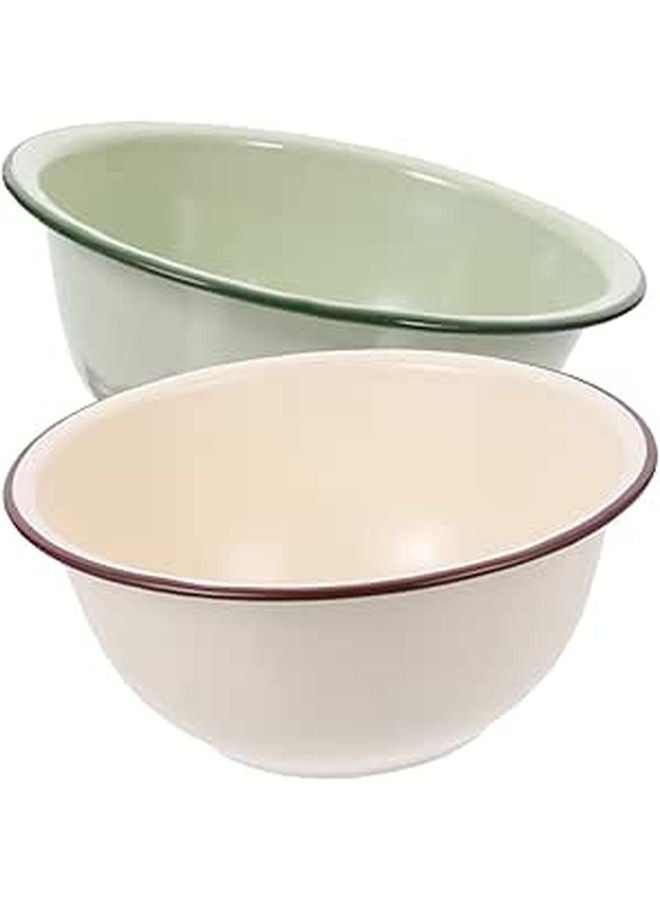 Vintage Enamel Mixing Bowl Set 2 Piece Multifunction For Salad Soup Fruit - Image 1