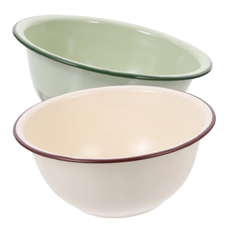 Vintage Enamel Mixing Bowl Set 2 Piece Multifunction For Salad Soup Fruit - Image 2