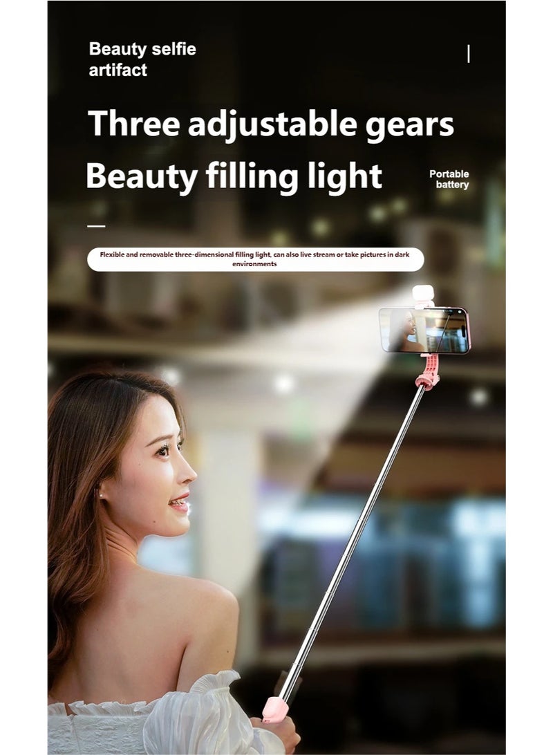 Bluetooth Selfie Stick with LED Fill Light Foldable 3-in-1 Tripod Stand for Live Streaming and Photo Taking - Image 2