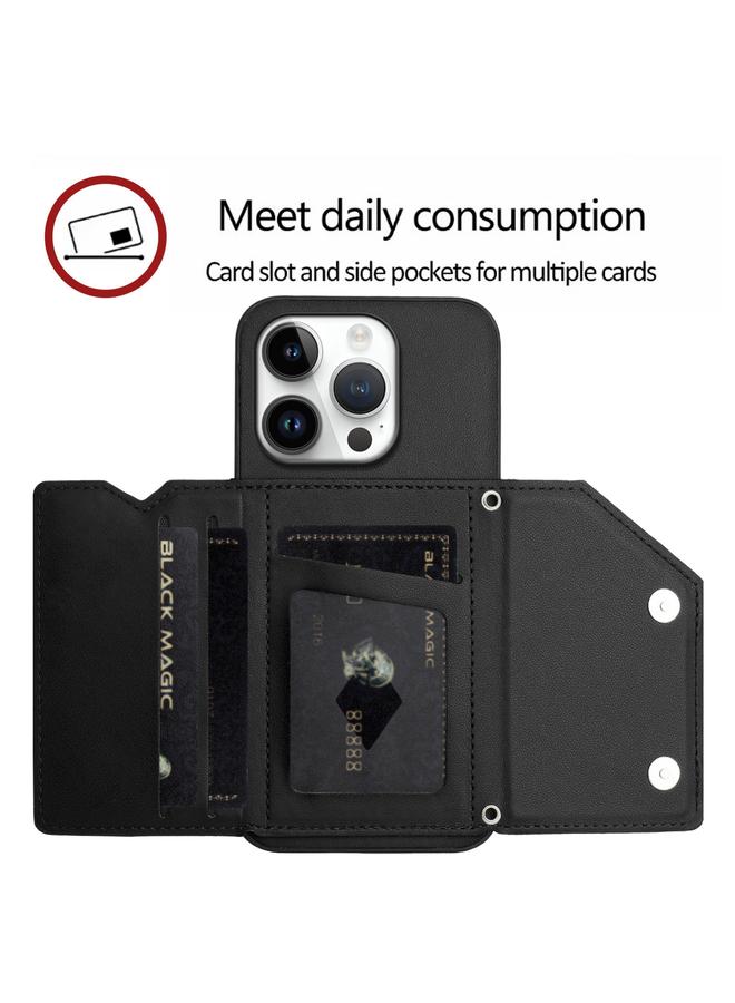 S-TOP Case For iPhone 16 Pro Skin Feel Four Card Slots Phone Case with Wrist Strap - Image 5