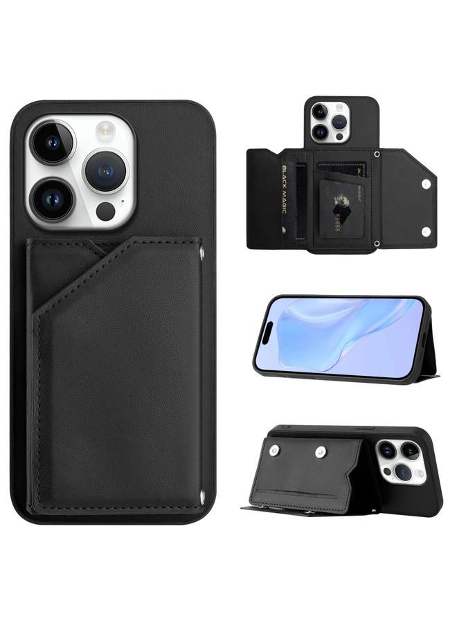 S-TOP Case For iPhone 16 Pro Skin Feel Four Card Slots Phone Case with Wrist Strap - Image 1