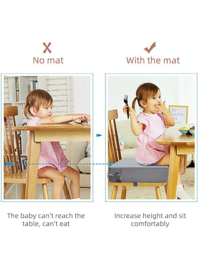 SMZCTYI Toddler Booster Seat for Dining Table, PU Washable Double Safe Straps Non-Slip Bottom Booster Seat Dining Toddler, Portable Travel Increasing Cushion (Grey) - Image 2
