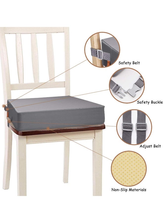 SMZCTYI Toddler Booster Seat for Dining Table, PU Washable Double Safe Straps Non-Slip Bottom Booster Seat Dining Toddler, Portable Travel Increasing Cushion (Grey) - Image 3