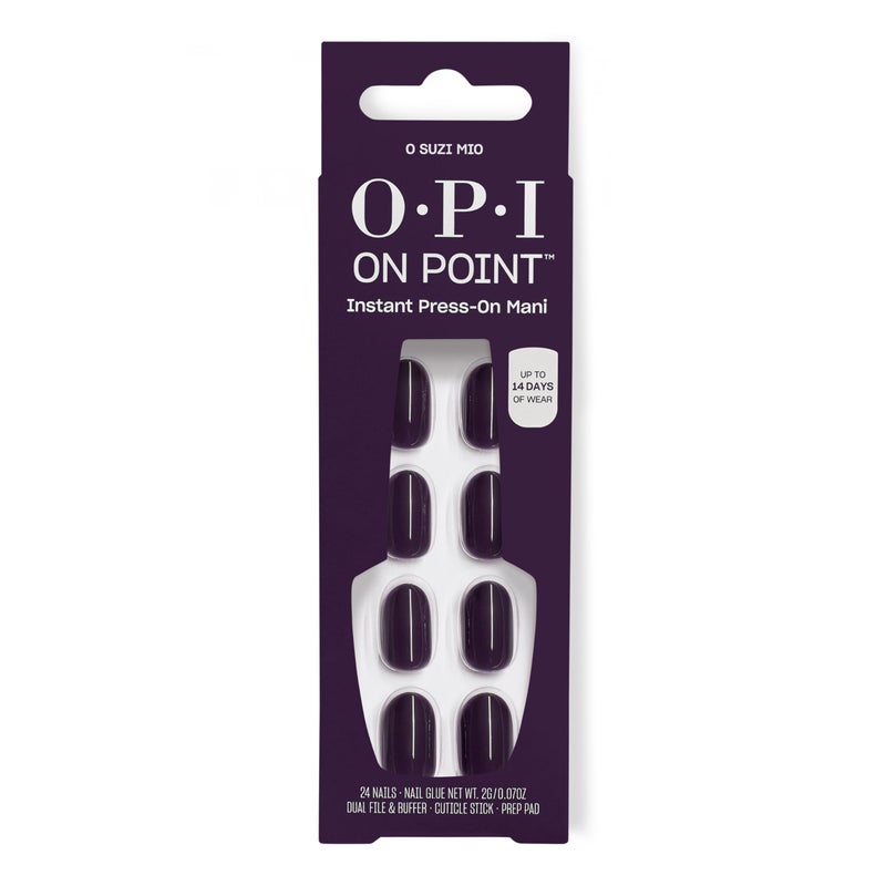 OPI On Point O Suzi Mio | Short Round Dark Purple Press On Nails | 24 Count with Nail Glue | Long Lasting, Reusable, Non-damaging | Fall 2025 Shades - Image 1