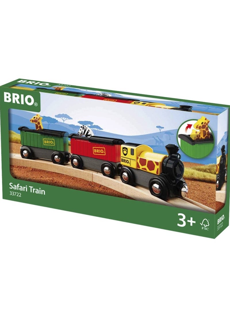 Brio قطار سفاري BRIO مع زرافة وزebra قابلة للظهور - لعبة قطار خشبية للأطفال من عمر 3 سنوات فما فوق - متوافقة مع مجموعات سكك حديد BRIO العالمية | 33722-B - Image 1
