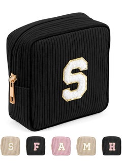 MAGEFY MAGEFY Makeup Bag, Initial Bags with Zipper Cute Makeup Pouch for Women Mini Corduroy Cosmetic Bag with Slip-in Pockets (Black-S) 