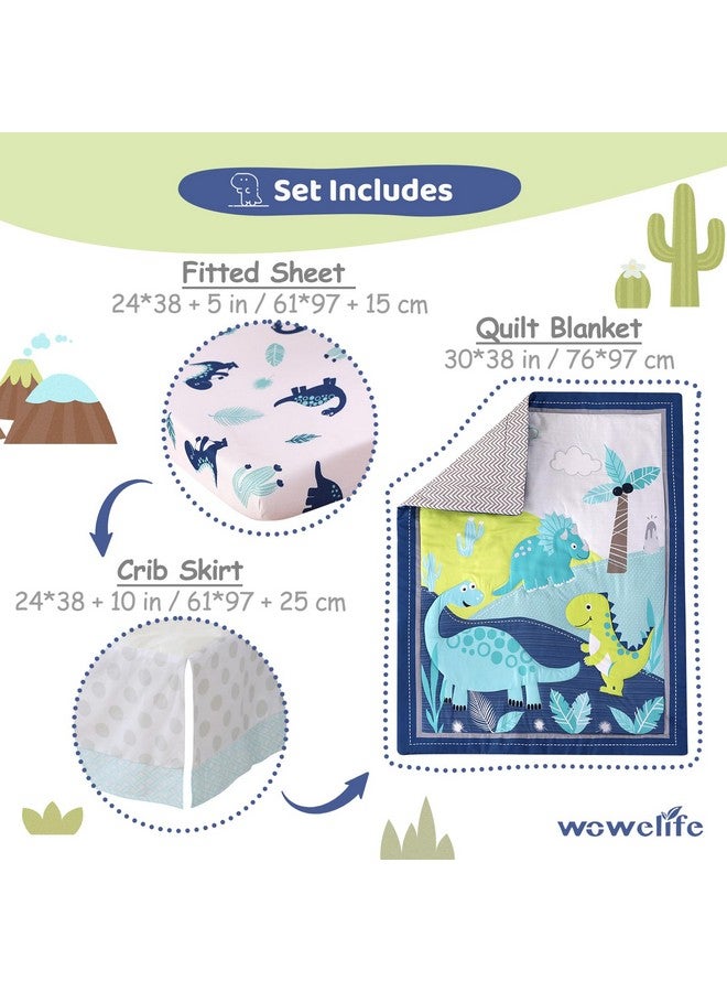 Wowelife Dinosaur Mini Crib Bedding Set for Boys Blue Premium 3-Piece Baby Bedding Sheet Set Dinosaurs Nursery Crib Set Crib Comforter Set Breathable and Soft for Baby - Image 4