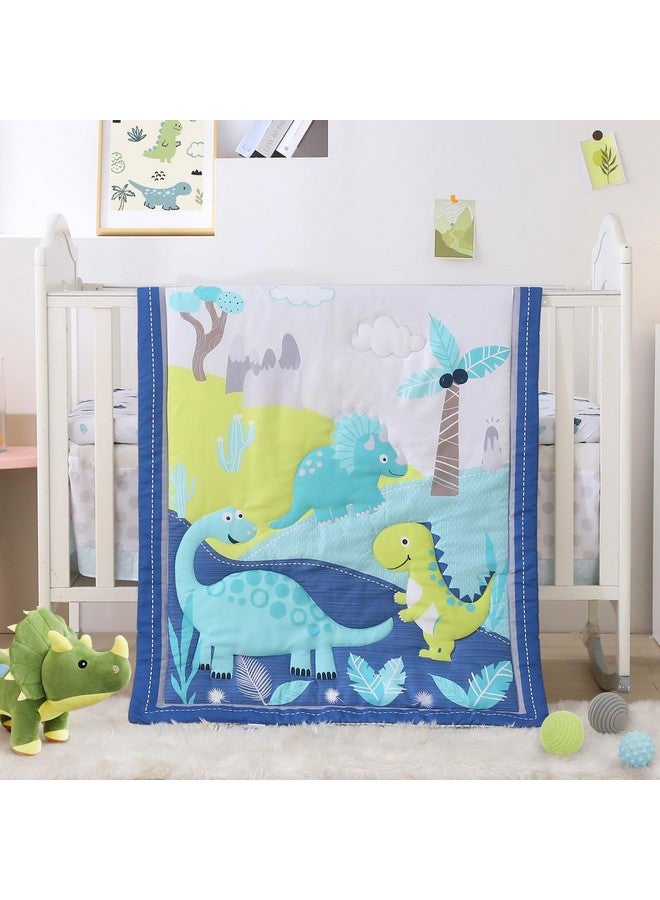 Wowelife Dinosaur Mini Crib Bedding Set for Boys Blue Premium 3-Piece Baby Bedding Sheet Set Dinosaurs Nursery Crib Set Crib Comforter Set Breathable and Soft for Baby - Image 1