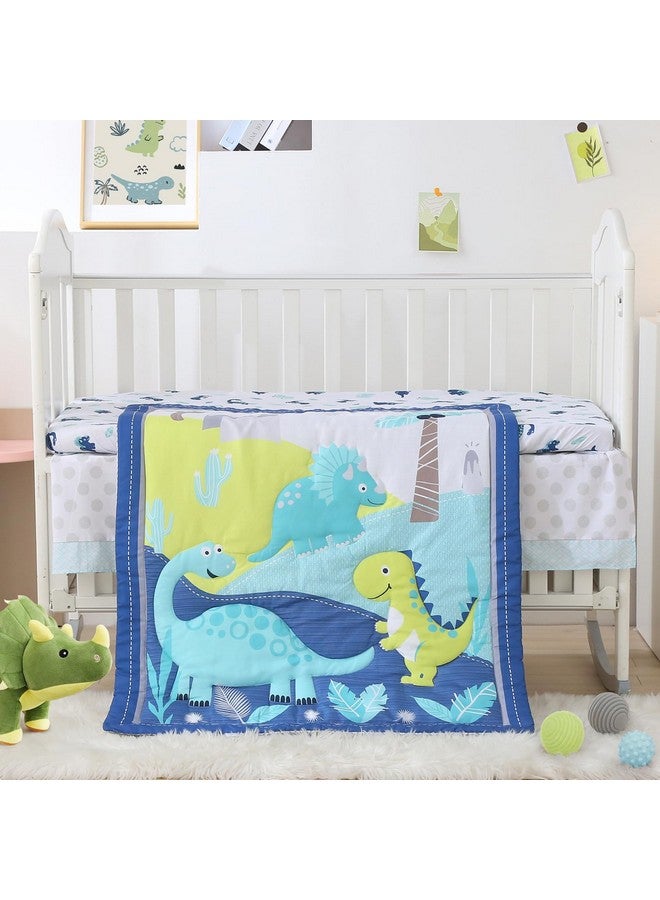 Wowelife Dinosaur Mini Crib Bedding Set for Boys Blue Premium 3-Piece Baby Bedding Sheet Set Dinosaurs Nursery Crib Set Crib Comforter Set Breathable and Soft for Baby - Image 2