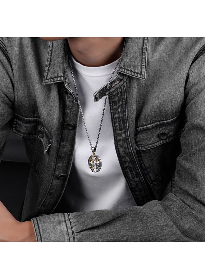 Punk S925 Sterling Silver Retro Double-Sided Cross Pendant Personalized European And American Coin Necklace Men's Trendy Necklace Wholesale-Color:Single Pendant-925 Silver - Image 5