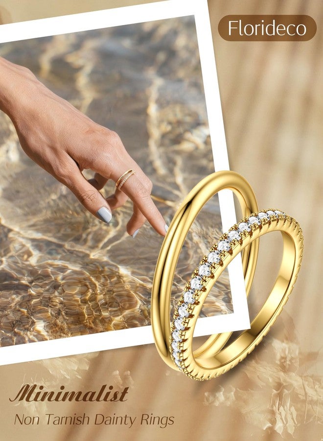 Florideco Stackable Rings for Women Non Tarnish 14K Gold Plated Dainty Cubic Zirconia Rings Minimalist Stacking Thumb Ring Set Thin Statement Promise Wedding Bands Engagement Ring Stack Size 5-10 - Image 5