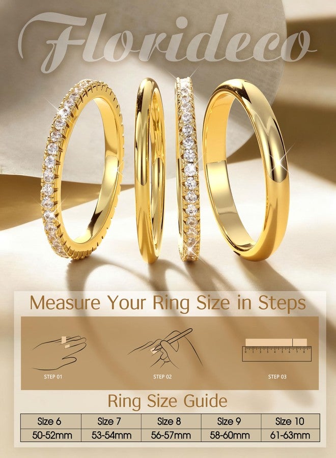 Florideco Stackable Rings for Women Non Tarnish 14K Gold Plated Dainty Cubic Zirconia Rings Minimalist Stacking Thumb Ring Set Thin Statement Promise Wedding Bands Engagement Ring Stack Size 5-10 - Image 3