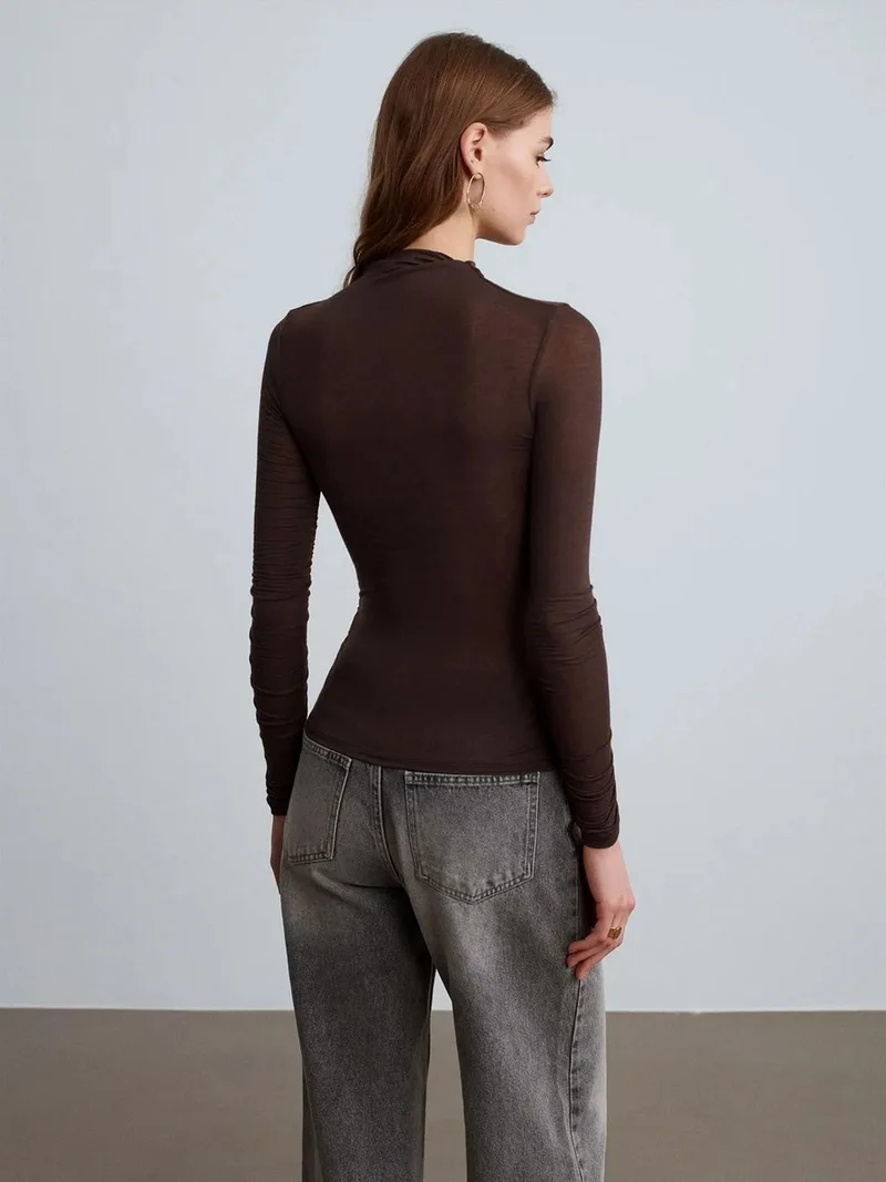 Dilvin Dilvin Slim Fit Long Sleeve Jersey Blouse