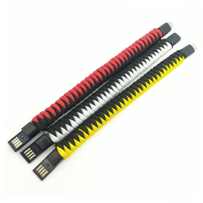 Braided Type C Data Cable 22cm Wristband Bracelet Design for Fast Charging Black Red Multi - Image 2