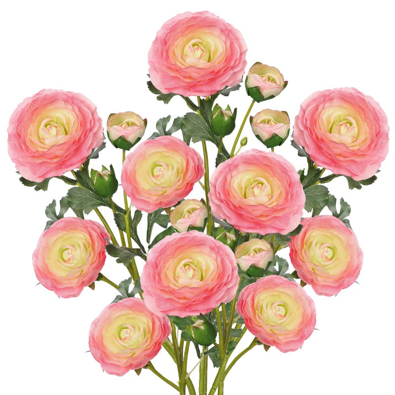 Briful Pink Ranunculus Artificial Flowers Bouquets, Set of 5 25.9'' Long Stems Faux Peony, Real Touch Spring Summer Floral Arrangement for Home Decor Wedding Vase Filler DIY Crafts - Image 1
