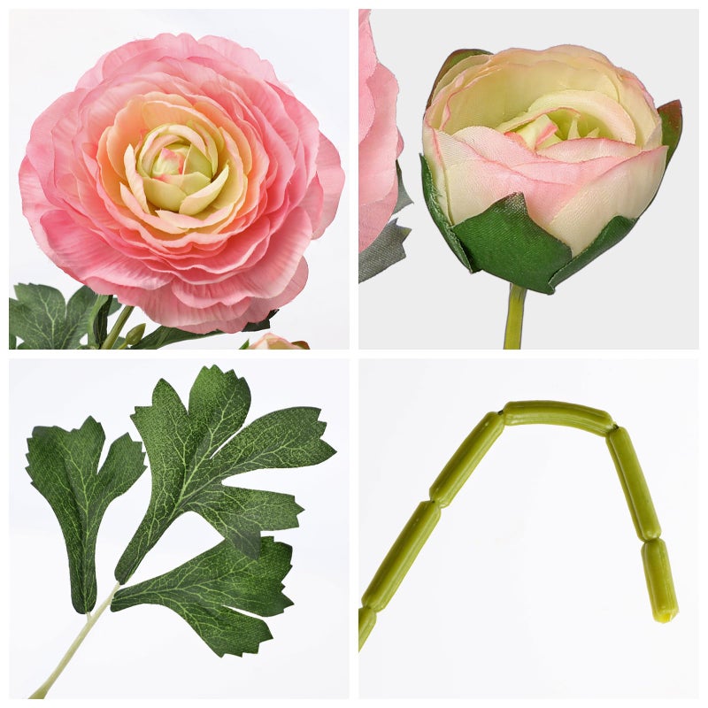 Briful Pink Ranunculus Artificial Flowers Bouquets, Set of 5 25.9'' Long Stems Faux Peony, Real Touch Spring Summer Floral Arrangement for Home Decor Wedding Vase Filler DIY Crafts - Image 3