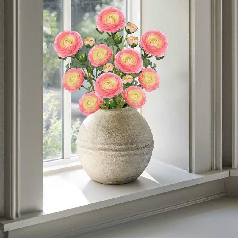 Briful Pink Ranunculus Artificial Flowers Bouquets, Set of 5 25.9'' Long Stems Faux Peony, Real Touch Spring Summer Floral Arrangement for Home Decor Wedding Vase Filler DIY Crafts - Image 5