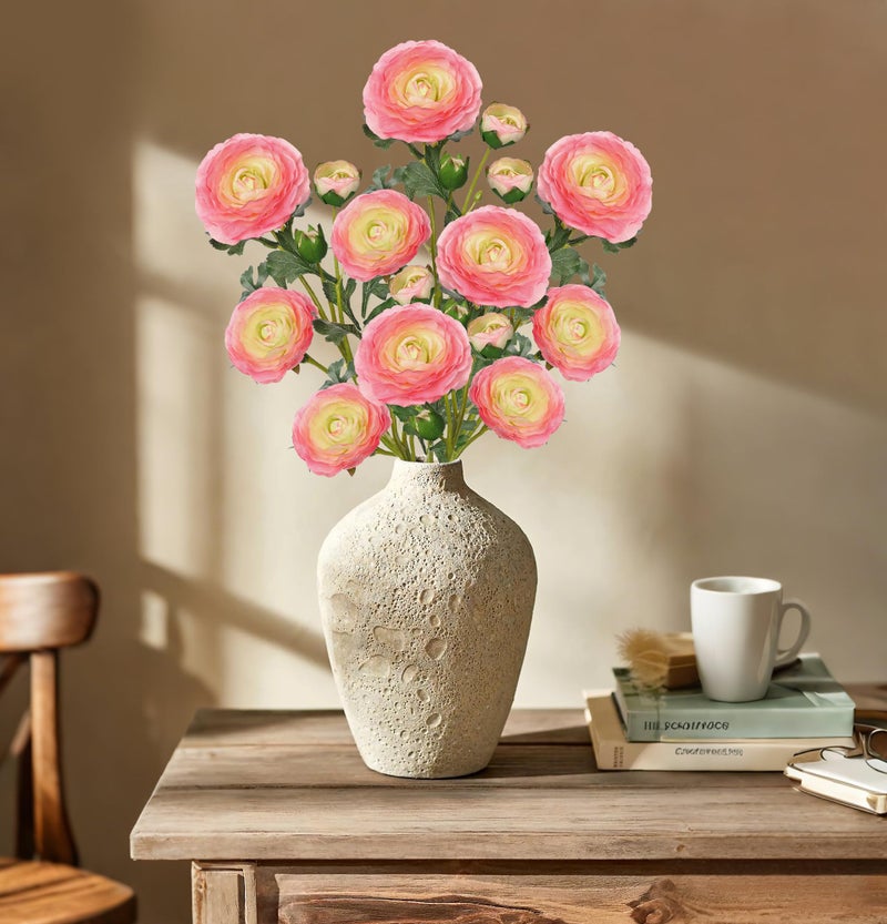 Briful Pink Ranunculus Artificial Flowers Bouquets, Set of 5 25.9'' Long Stems Faux Peony, Real Touch Spring Summer Floral Arrangement for Home Decor Wedding Vase Filler DIY Crafts - Image 4