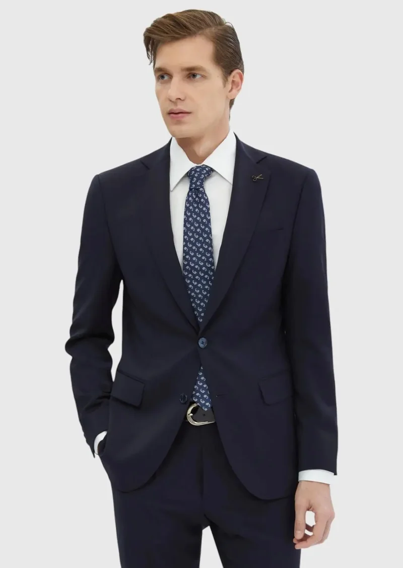 RAMSEY Navy Blue Plain Modern Fit 100% Wool Suit