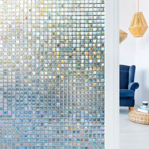 WALLTON Privacy Vinyl Frosted Window Film Glass Sticker Self-Adhesive Film Tint Wallpaper Opaque Sheet for Glass Privacy Cover Window, Door, Office, Home.| Anti-UV. (12x60 Inch, Small Diamond) - Image 1