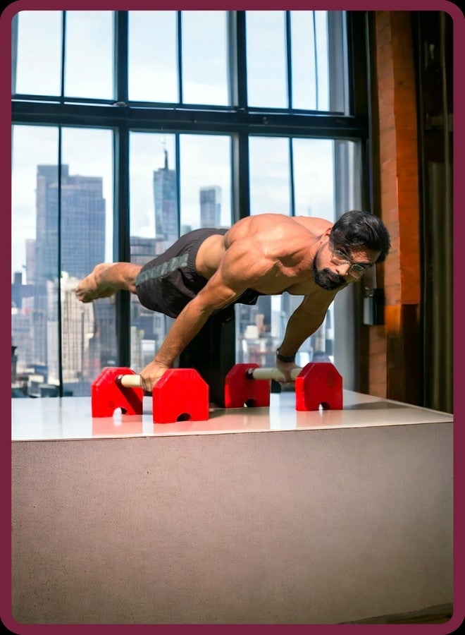 Calistreet workout قضبان متوازية خشبية من كالي ستريت للتمارين الرياضية - قضيب خشبي لتمارين الضغط، حامل لتمارين الضغط، قضبان متوازية للجمباز، قضبان متوازية مانعة للانزلاق، شديدة التحمل، قضيب يوغا (أحمر) - Image 1