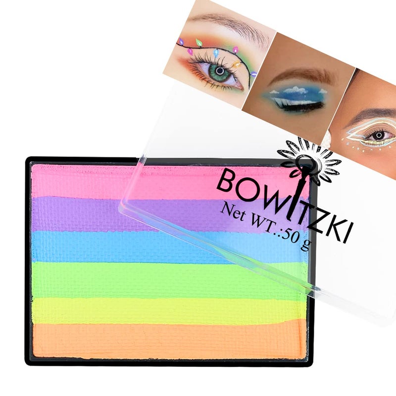 Bowitzki 50g Pastel Color Split Cake Water Activated eyeliner UV neon Graphic eye liner Hydra Liner Rainbow Easter Glow Face Body Paint Makeup - Image 1