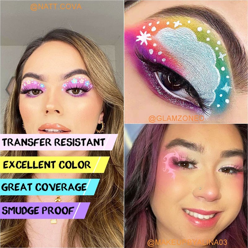 Bowitzki 50g Pastel Color Split Cake Water Activated eyeliner UV neon Graphic eye liner Hydra Liner Rainbow Easter Glow Face Body Paint Makeup - Image 2