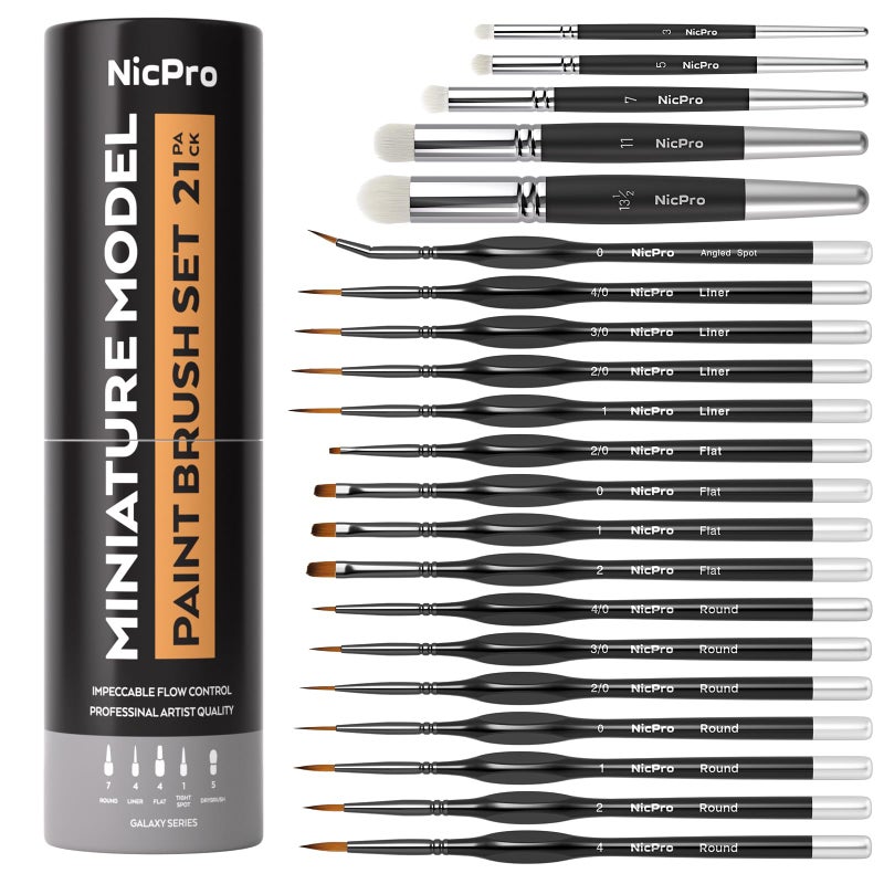 Nicpro Miniature Paint Brushes Drybrush 21PCS Model Paint Brush Set for Acrylic Oil Watercolor Detail Paint Brush Dry Brush for Model Miniature Painting Paint by Numbers Craft with Container - Image 2