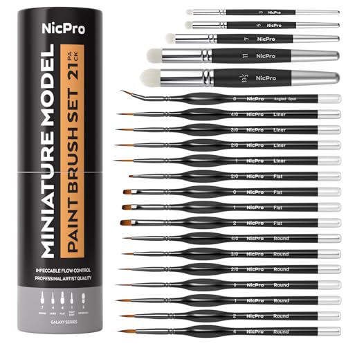 Nicpro Miniature Paint Brushes Drybrush 21PCS Model Paint Brush Set for Acrylic Oil Watercolor Detail Paint Brush Dry Brush for Model Miniature Painting Paint by Numbers Craft with Container - Image 1