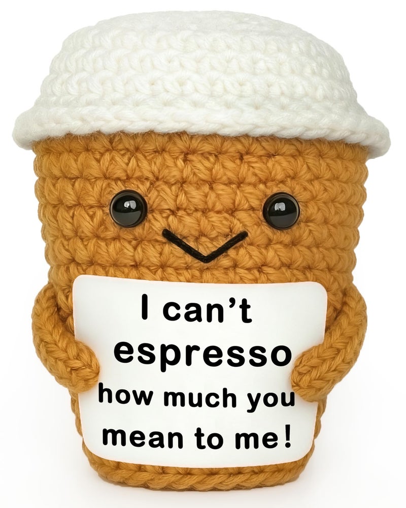 Krinisou Coffee Lovers Gifts for Women Men, Positive Animals Crochet Espresso Coffee Cup Decor, Cute Funny Gift for Friends, Boyfriend, Girlfriend, Mom, Dad, Coworkers, Birthday Appreciation Present - Image 1