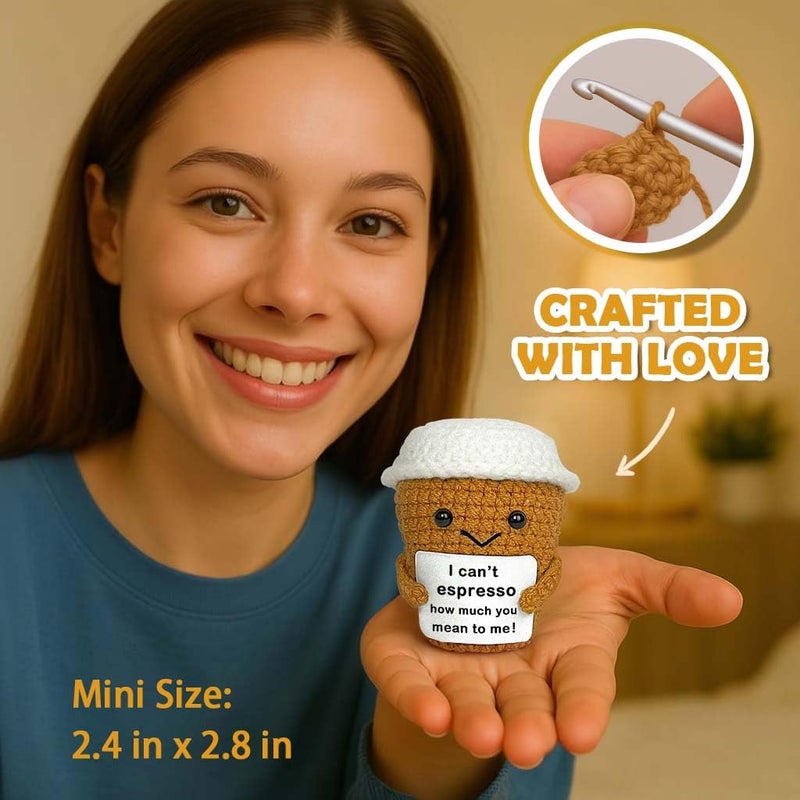 Krinisou Coffee Lovers Gifts for Women Men, Positive Animals Crochet Espresso Coffee Cup Decor, Cute Funny Gift for Friends, Boyfriend, Girlfriend, Mom, Dad, Coworkers, Birthday Appreciation Present - Image 3