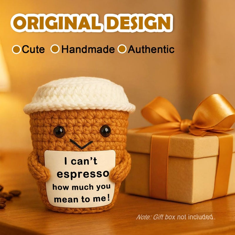Krinisou Coffee Lovers Gifts for Women Men, Positive Animals Crochet Espresso Coffee Cup Decor, Cute Funny Gift for Friends, Boyfriend, Girlfriend, Mom, Dad, Coworkers, Birthday Appreciation Present - Image 2