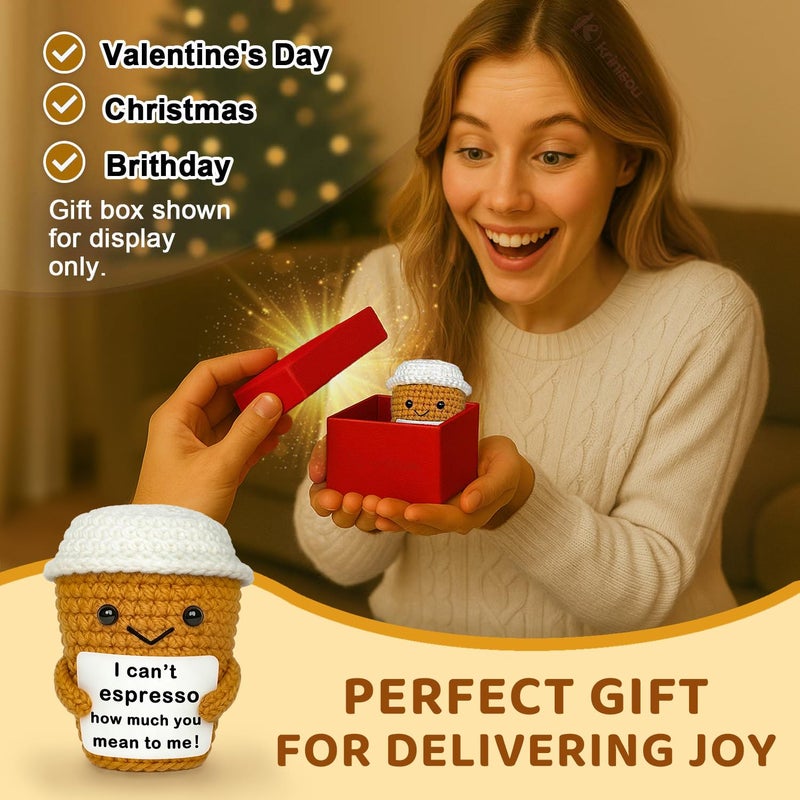 Krinisou Coffee Lovers Gifts for Women Men, Positive Animals Crochet Espresso Coffee Cup Decor, Cute Funny Gift for Friends, Boyfriend, Girlfriend, Mom, Dad, Coworkers, Birthday Appreciation Present - Image 4