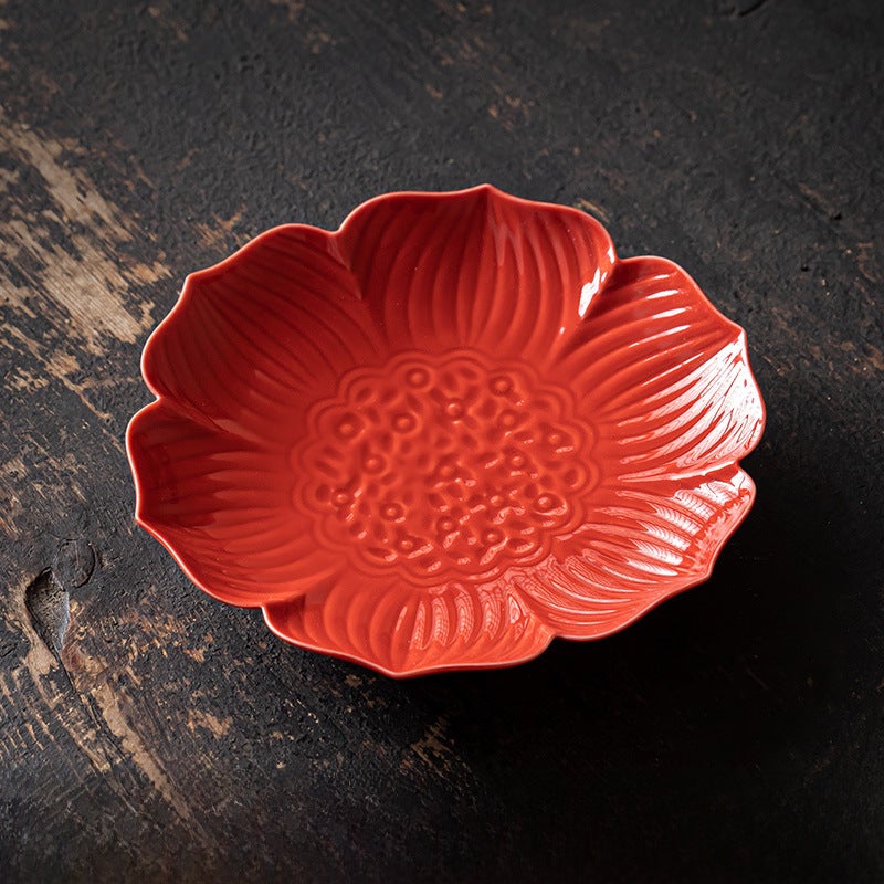 Vintage Ceramic Tea Tray Creative Lotus Snack PlateLotus small fruit plate [Chinese Red]] Lotus small fruit plate [Chinese Red]] 
