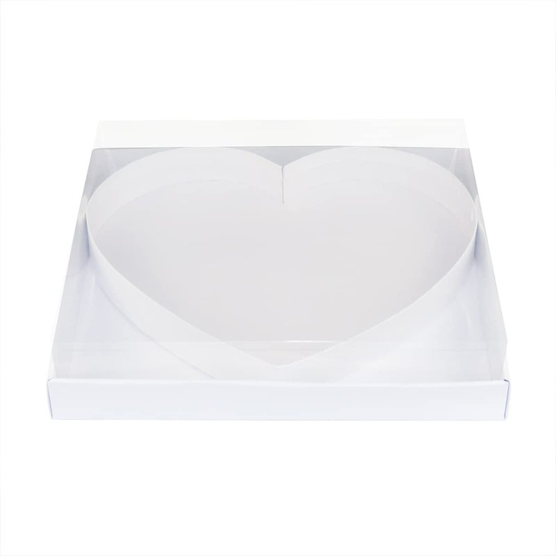 WENPACK 125 Cardboard Fillable Heart Shaped Mache Charcuterie Sweets Candy Decorative Box with Clear Lid White Heart