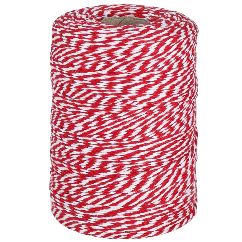 Vivifying Red and White Twine 656 Feet 2mm Cotton Bakers Twine String for Gift Wrapping Baking Butchers DIY Crafts Tying Cake and Pastry Boxes