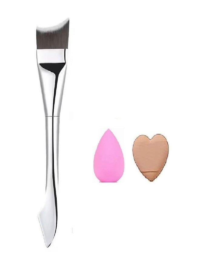 Gonegal Makeup All in One Soft Flat Foundation & concealer Brush With Mini Sponge & Mini Sponge Puff. (Set Of-3) - Image 1