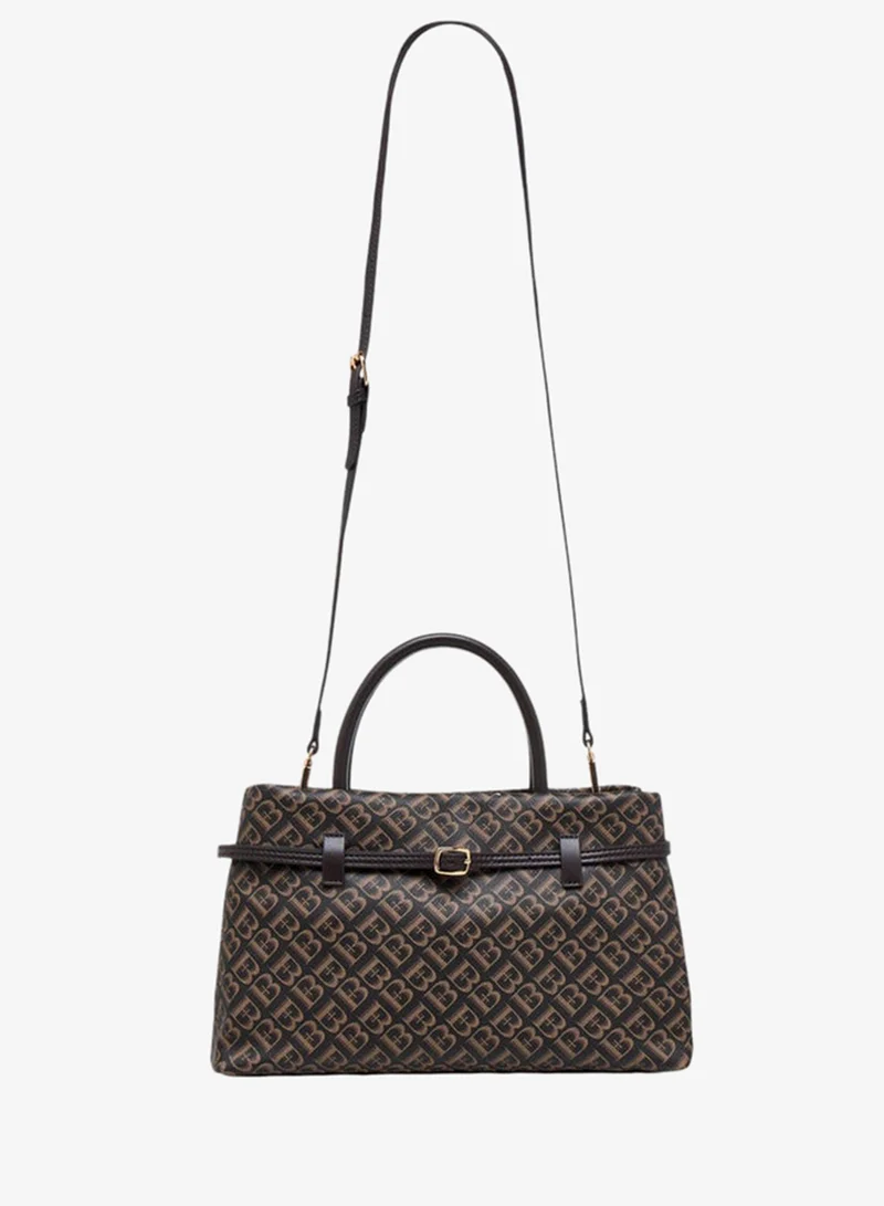 Flora Bella By Shoexpress BROWN Monogram Print Tote Bag with Detachable Strap and Zip Closure for Women | Best Price UAE