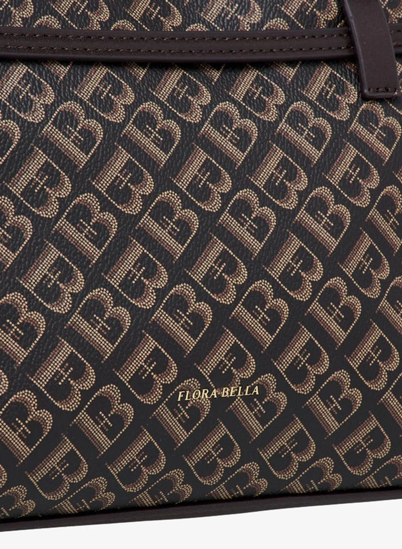 Flora Bella By Shoexpress BROWN Monogram Print Tote Bag with Detachable Strap and Zip Closure for Women | Best Price UAE