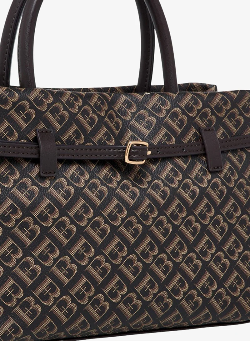 Flora Bella By Shoexpress BROWN Monogram Print Tote Bag with Detachable Strap and Zip Closure for Women | Best Price UAE