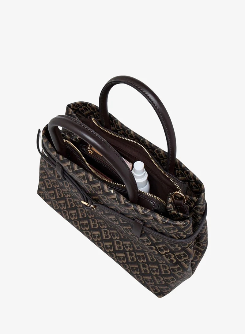 Flora Bella By Shoexpress BROWN Monogram Print Tote Bag with Detachable Strap and Zip Closure for Women | Best Price UAE
