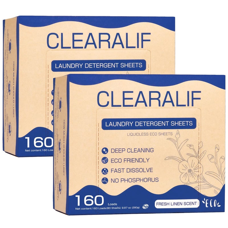 Laundry Detergent Sheets Up to 320 Loads Fresh Linen Great For TravelApartments DormsCLEARALIF Laundry Detergent Strips Eco Friendly Hypoallergenic 80 Sheets Pack of 2