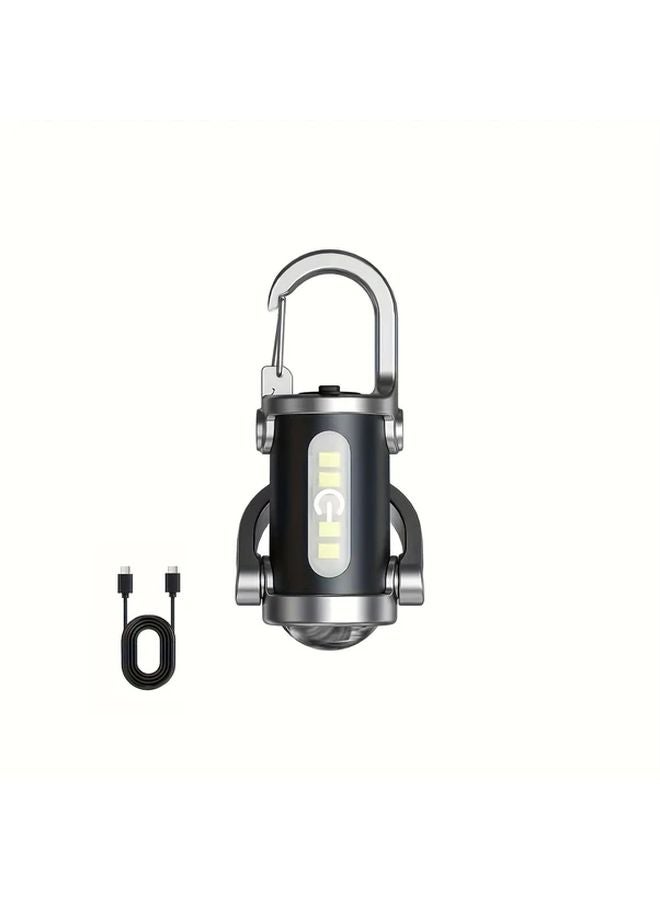 Black LED Portable Keychain Flashlight 7 Modes Type C Charging For Outdoor Camping Emergency - Image 1