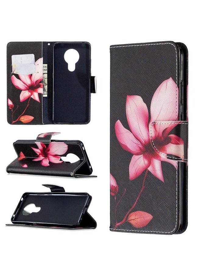 HuHa Case Cover For Nokia 5.3 Colored Drawing Pattern Horizontal Flip Leather Case with Holder & Card Slots & Wallet(Lotus)  - Image 1