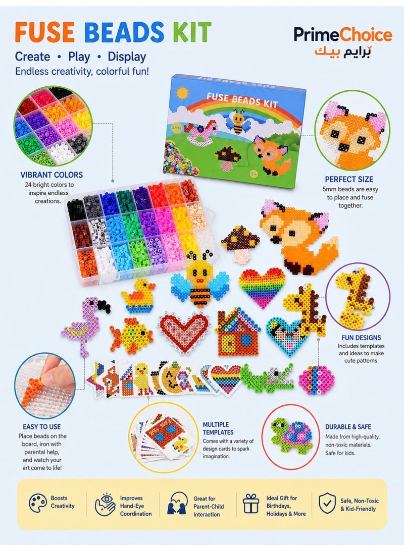 Prime Choice 6300PCS Fuse Beads Kit for Kids, 5mm Iron Beads Craft Set, DIY Pixel Art Creativity Toy with Storage Box, Educational Arts & Crafts Gift for Boys & Girls - Image 1