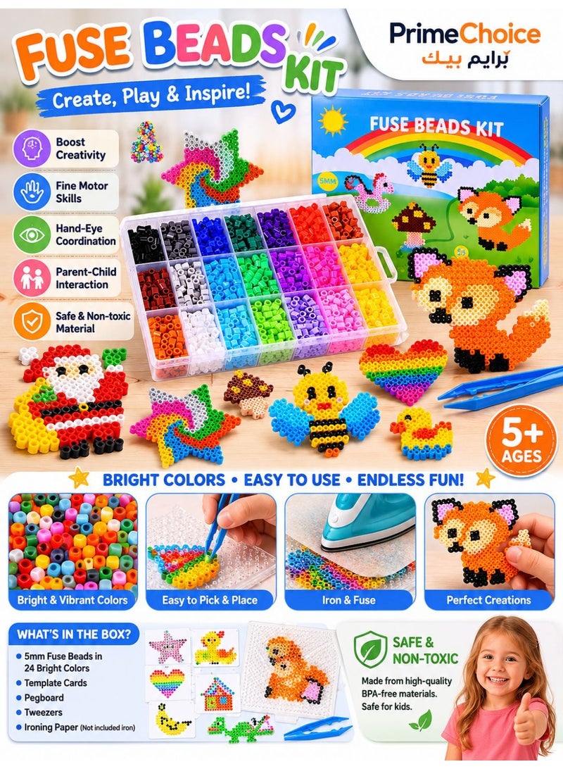 Prime Choice 6300PCS Fuse Beads Kit for Kids, 5mm Iron Beads Craft Set, DIY Pixel Art Creativity Toy with Storage Box, Educational Arts & Crafts Gift for Boys & Girls - Image 2