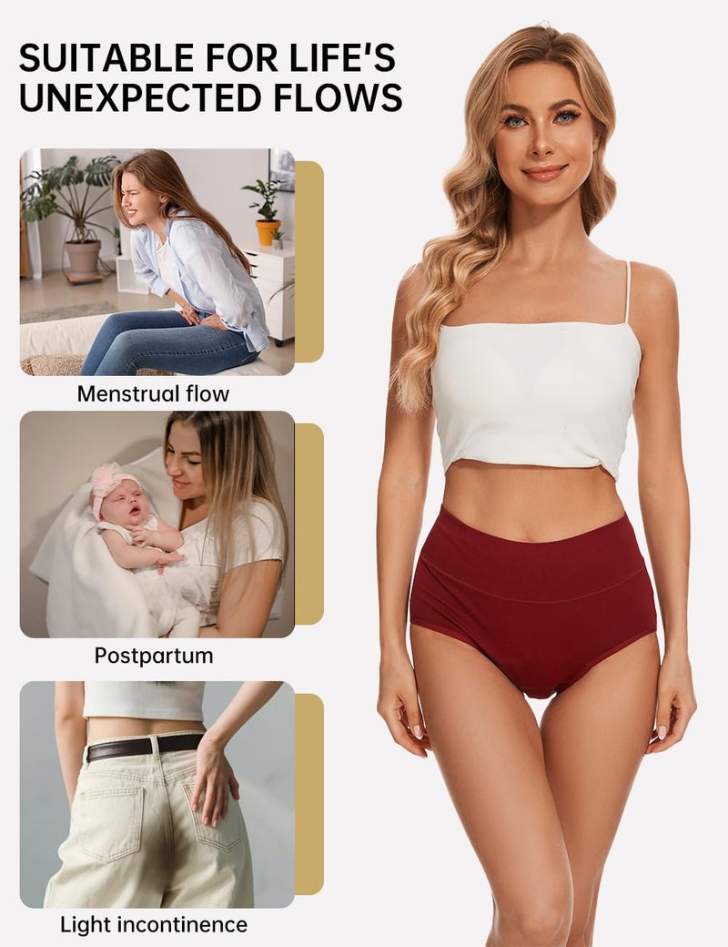 ALLBASE Womens Leakproof Period Underwear Heavy Flow Washable Postpartum Protection Panties High Absorbency Cotton High Waist Menstrual Briefs Multicolor(3 Pack Regular & Plus Size) - Image 5