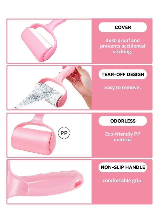 Pink Lint Roller with Dust Cover, 7 Refills 385 Sheets, 360° Rotating Pet Hair Remover for Clothes, Furniture, Carpets - 19x11cm, Easy Tear Design - Image 2